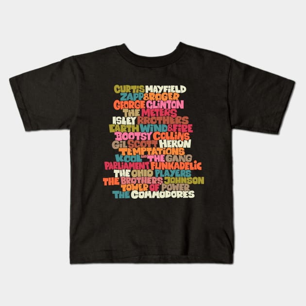 Funk Legends: The Groovy Rhythm of Cult Bands Kids T-Shirt by Boogosh